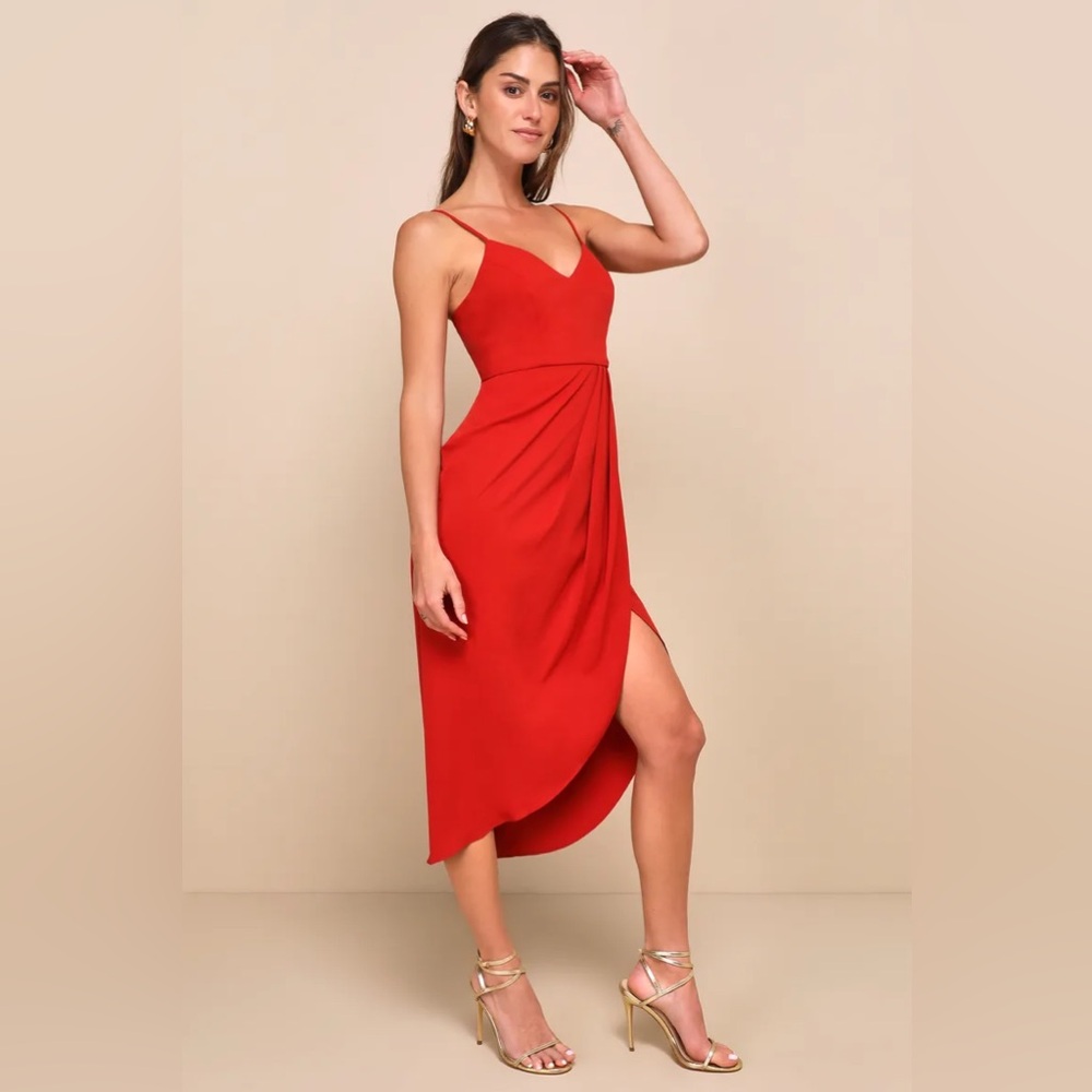 Lulu’s Reinette Strappy Red Midi Cocktail Dress - Medium